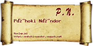 Páhoki Nándor névjegykártya